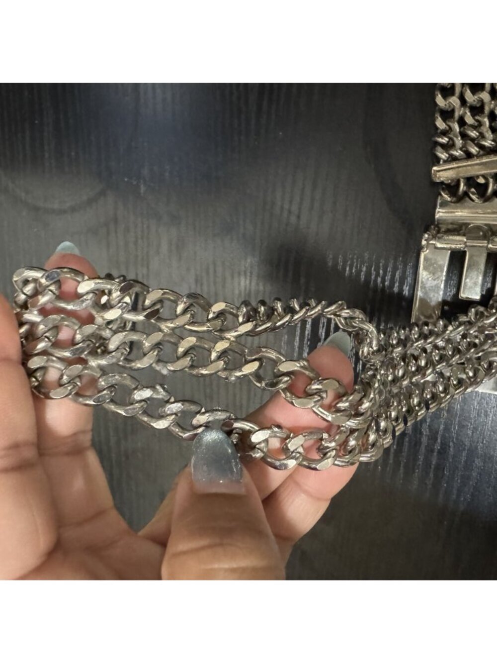 Vintage Chain Belt Silver Tone Multi Strand G Buckle Statement Waist Belt - Picture 4 of 8